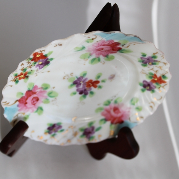 Floral Hand-Painted Decorative Plate with Gold Accents - Picture 9 of 9